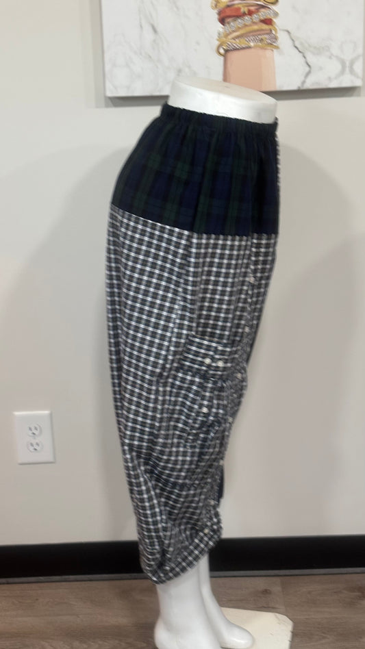 Upcycled Men’s Shirt Balloon Pants | Handmade Boho Pants | Sustainable Lounge Pants | One of a Kind Patchwork Pants