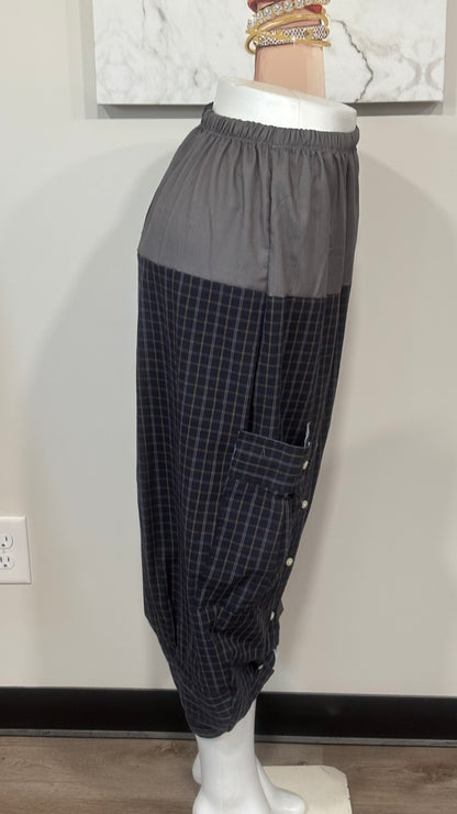Upcycled Men’s Shirt Balloon Pants | Handmade Boho Pants | Sustainable Lounge Pants | One of a Kind Patchwork Pants