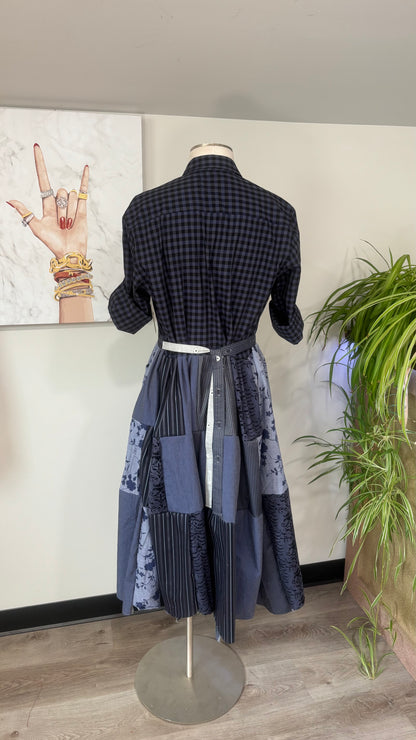 Upcycled Men’s Shirt Patchwork Duster • One of a Kind Plaid Dress
