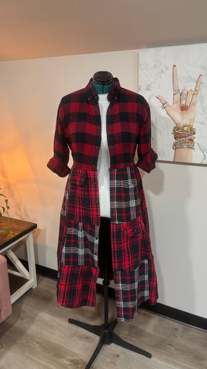 Upcycled Flannel Shirt Patchwork Duster | One of a Kind Plaid Dress