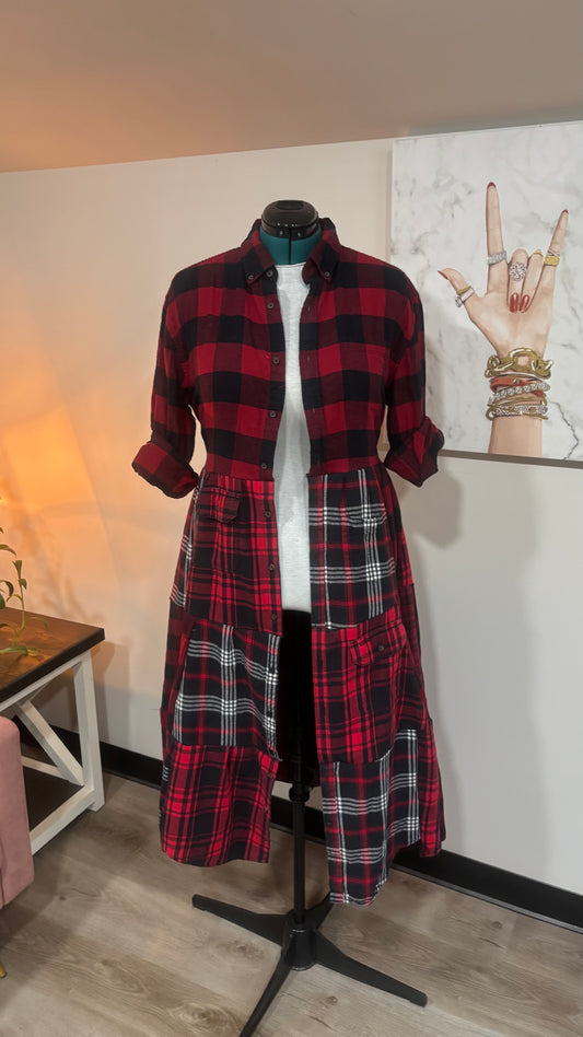 Upcycled Flannel Shirt Patchwork Duster | One of a Kind Plaid Dress