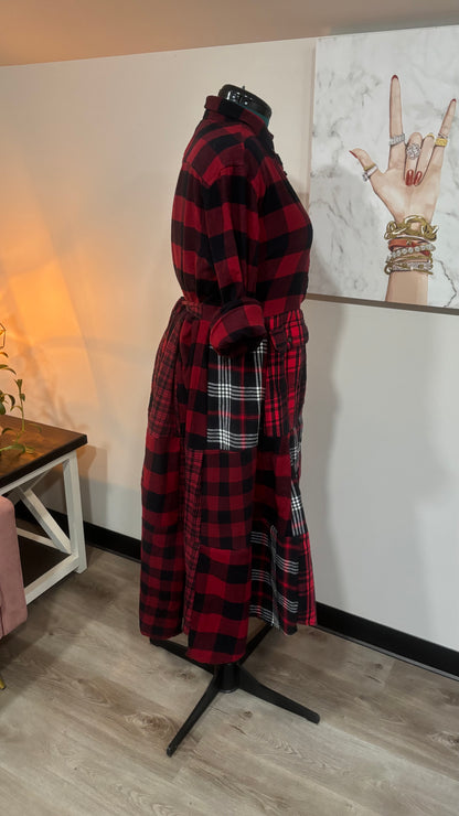 Upcycled Flannel Shirt Patchwork Duster | One of a Kind Plaid Dress