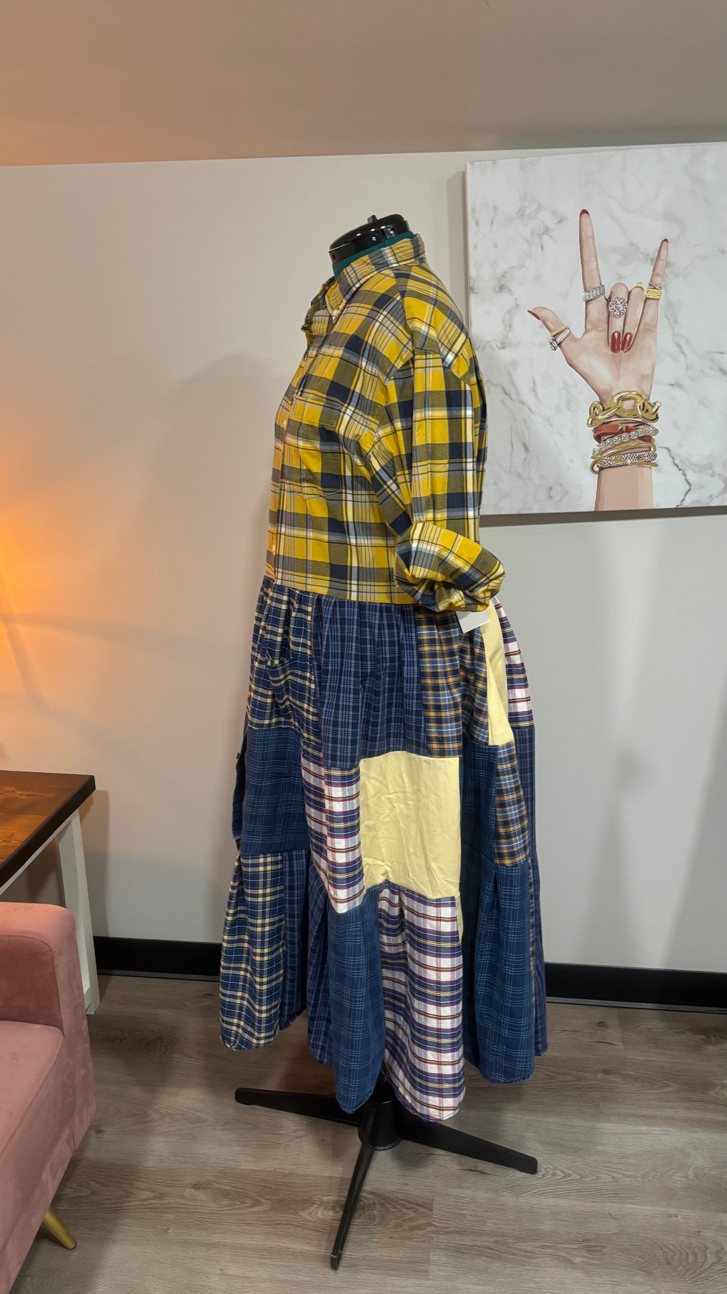 Upcycled Men’s Shirt Patchwork Duster • One of a Kind Plaid Dress