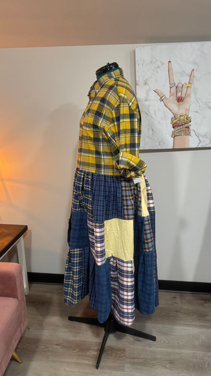 Upcycled Men’s Shirt Patchwork Duster • One of a Kind Plaid Dress