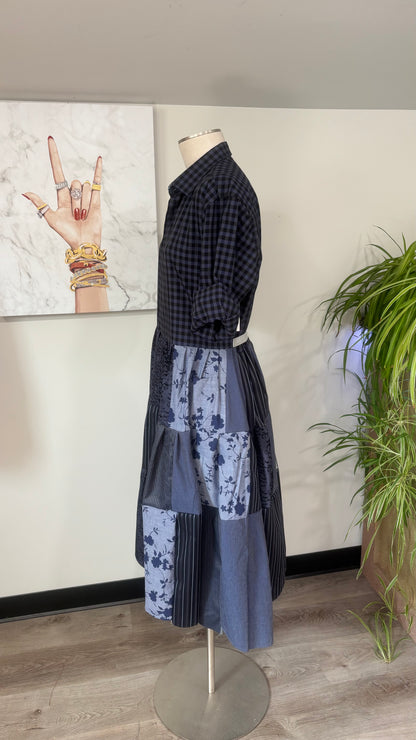 Upcycled Men’s Shirt Patchwork Duster • One of a Kind Plaid Dress