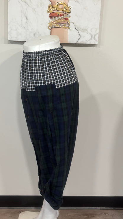Upcycled Men’s Shirt Balloon Pants | Handmade Boho Pants | Sustainable Lounge Pants | One of a Kind Patchwork Pants