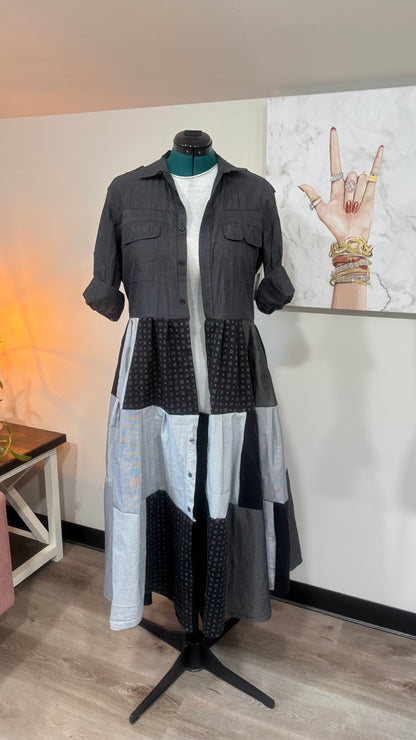 Upcycled Men’s Shirt Patchwork Duster • One of a Kind Plaid Dress