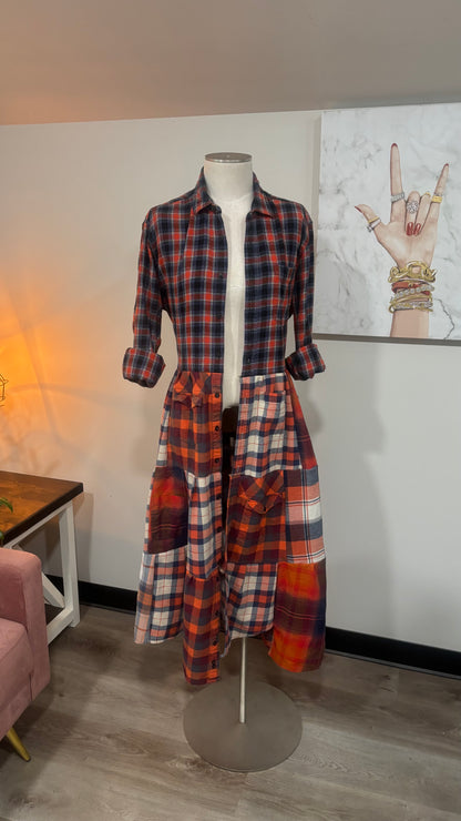 Upcycled Flannel Shirt Patchwork Duster | One of a Kind Plaid Dress