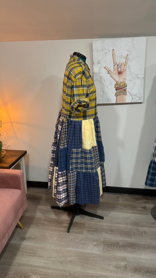 Upcycled Men’s Shirt Patchwork Duster • One of a Kind Plaid Dress