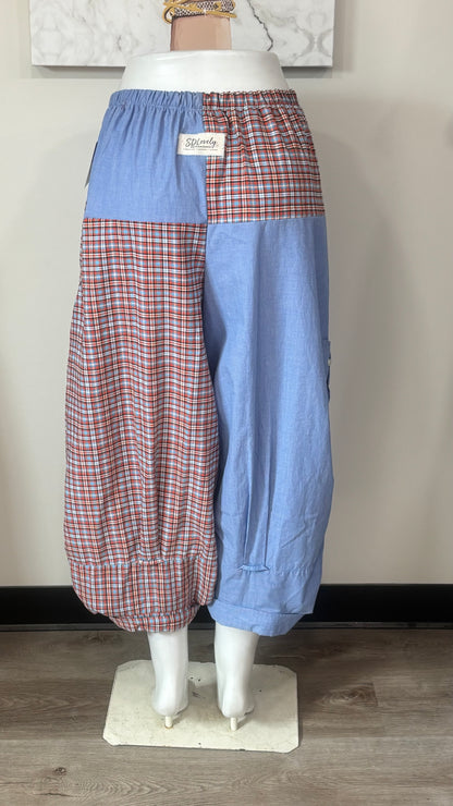 Upcycled Men’s Shirt Balloon Pants | Handmade Boho Pants | Sustainable Lounge Pants | One of a Kind Patchwork Pants
