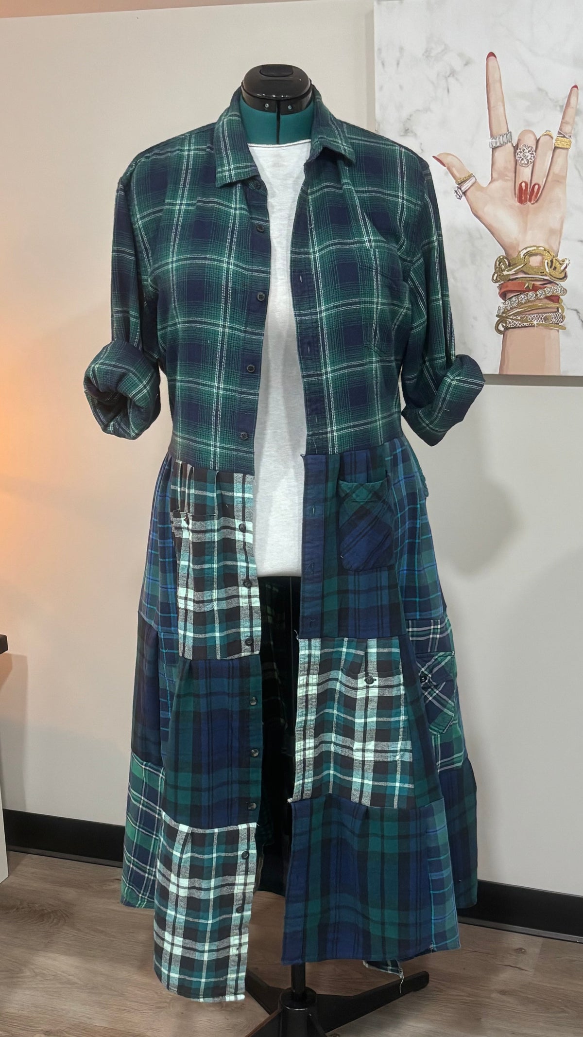 Upcycled Flannel Shirt Patchwork Duster | One of a Kind Plaid Dress