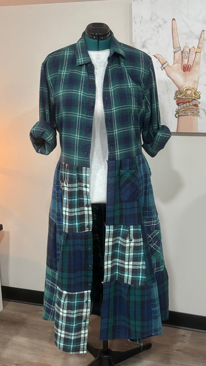 Upcycled Flannel Shirt Patchwork Duster | One of a Kind Plaid Dress