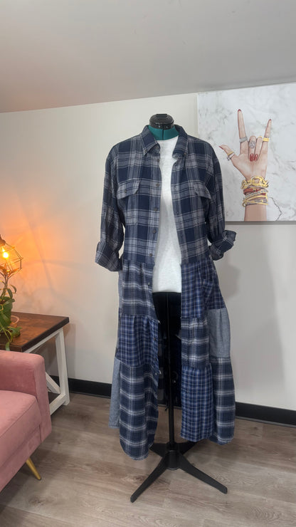 Upcycled Flannel Shirt Patchwork Duster | One of a Kind Plaid Dress