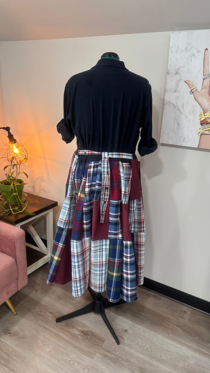 Upcycled Men’s Shirt Patchwork Duster • One of a Kind Plaid Dress