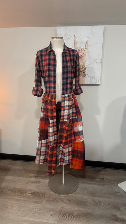 Upcycled Flannel Shirt Patchwork Duster | One of a Kind Plaid Dress
