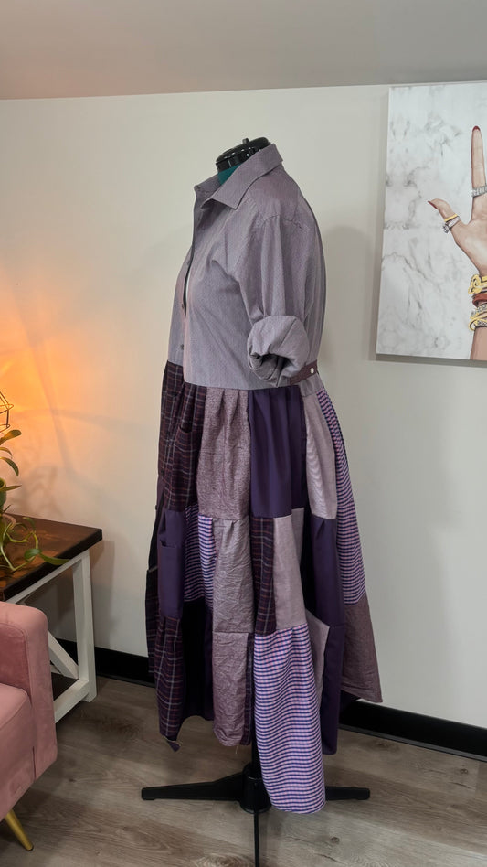 Upcycled Men’s Shirt Patchwork Duster • One of a Kind Plaid Dress
