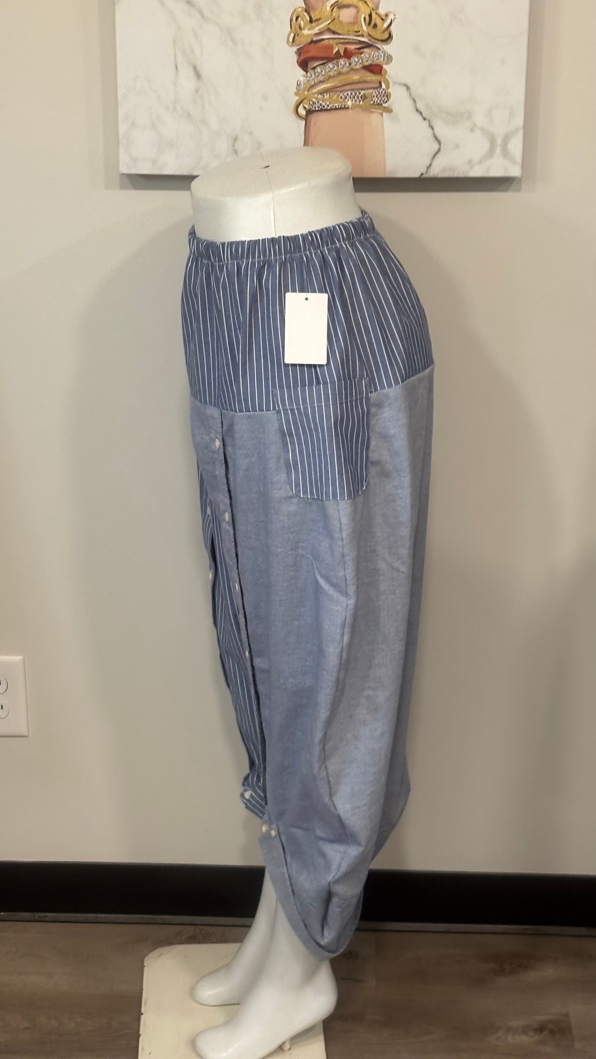 Upcycled Men’s Shirt Balloon Pants | Handmade Boho Pants | Sustainable Lounge Pants | One of a Kind Patchwork Pants