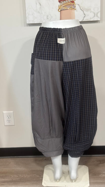 Upcycled Men’s Shirt Balloon Pants | Handmade Boho Pants | Sustainable Lounge Pants | One of a Kind Patchwork Pants