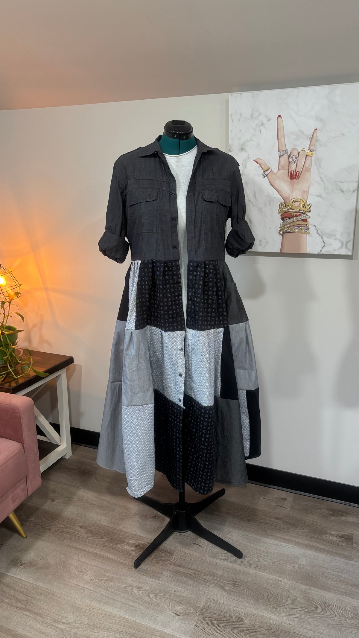 Upcycled Men’s Shirt Patchwork Duster • One of a Kind Plaid Dress