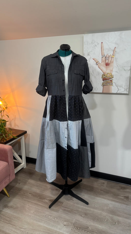 Upcycled Men’s Shirt Patchwork Duster • One of a Kind Plaid Dress