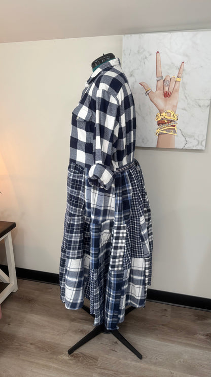 Upcycled Flannel Shirt Patchwork Duster | One of a Kind Plaid Dress