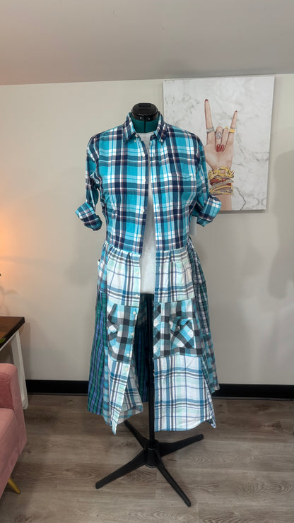 Upcycled Men’s Shirt Patchwork Duster • One of a Kind Plaid Dress