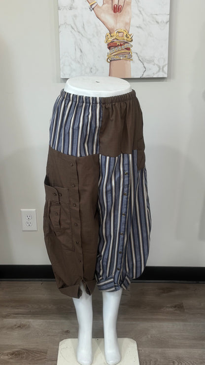 Upcycled Men’s Shirt Balloon Pants | Handmade Boho Pants | Sustainable Lounge Pants | One of a Kind Patchwork Pants