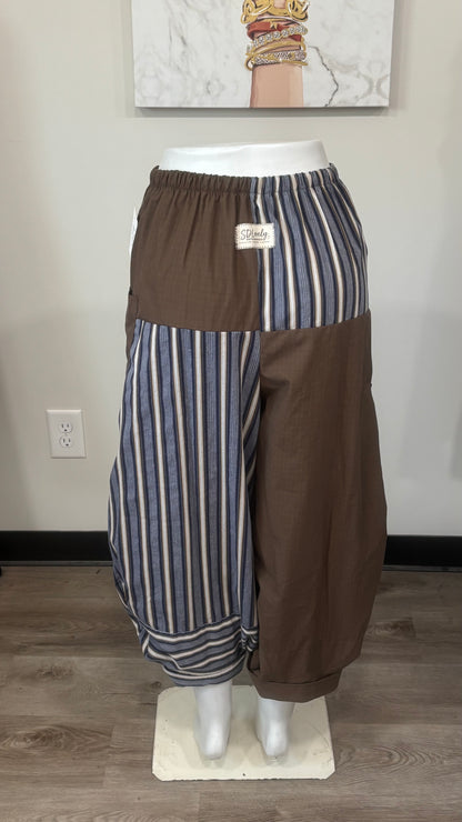 Upcycled Men’s Shirt Balloon Pants | Handmade Boho Pants | Sustainable Lounge Pants | One of a Kind Patchwork Pants
