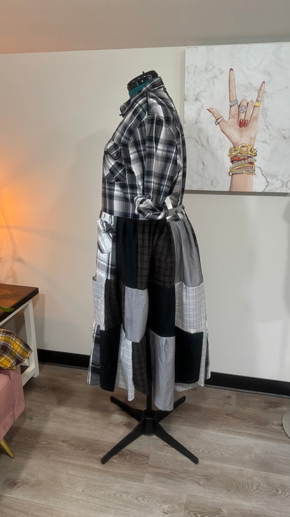 Upcycled Men’s Shirt Patchwork Duster • One of a Kind Plaid Dress