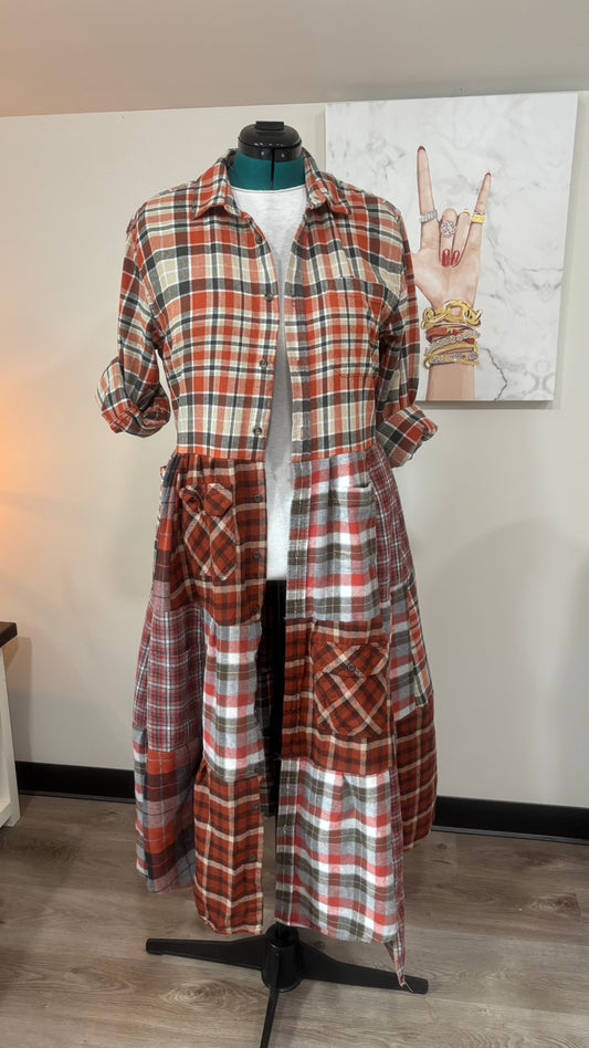 Upcycled Flannel Shirt Patchwork Duster | One of a Kind Plaid Dress