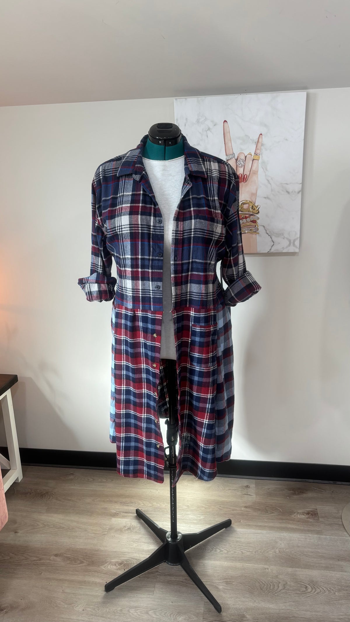 Upcycled Flannel Duster, Plaid Shirt Jacket
