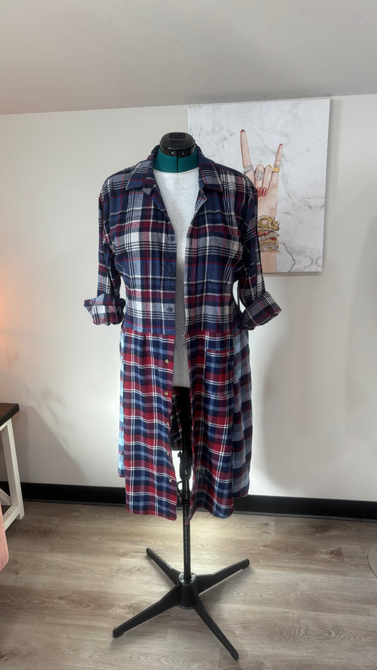 Upcycled Flannel Duster, Plaid Shirt Jacket