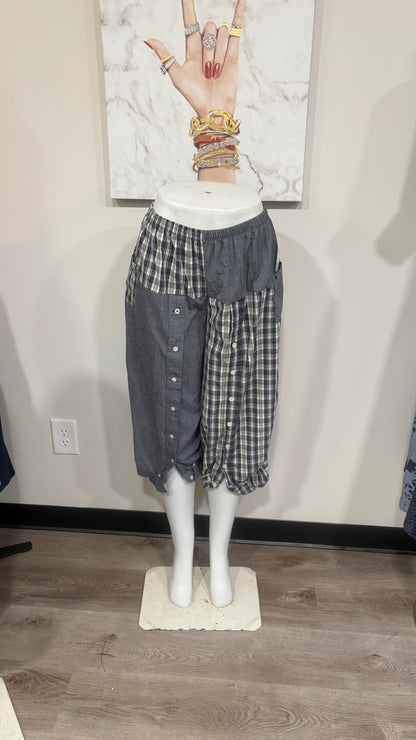 Upcycled Men’s Shirt Balloon Pants | Handmade Boho Pants | Sustainable Lounge Pants | One of a Kind Patchwork Pants
