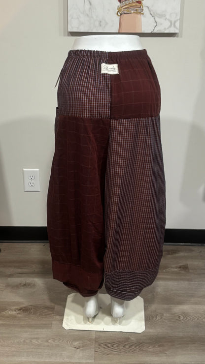 Upcycled Men’s Shirt Balloon Pants | Handmade Boho Pants | Sustainable Lounge Pants | One of a Kind Patchwork Pants