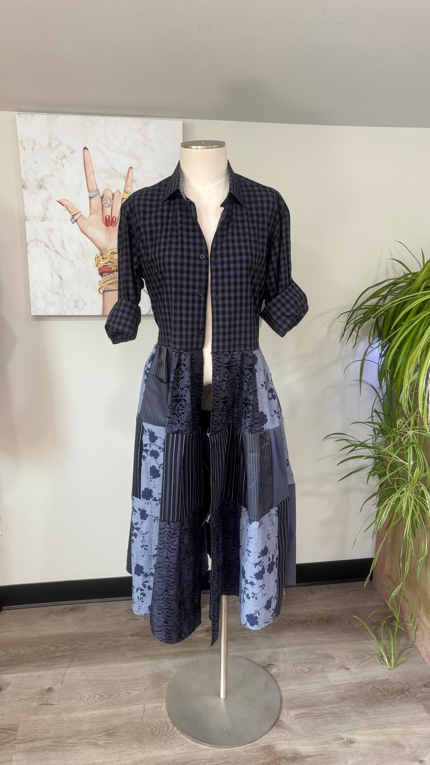 Upcycled Men’s Shirt Patchwork Duster • One of a Kind Plaid Dress