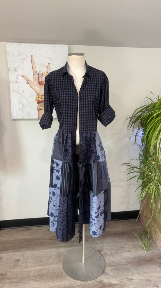 Upcycled Men’s Shirt Patchwork Duster • One of a Kind Plaid Dress