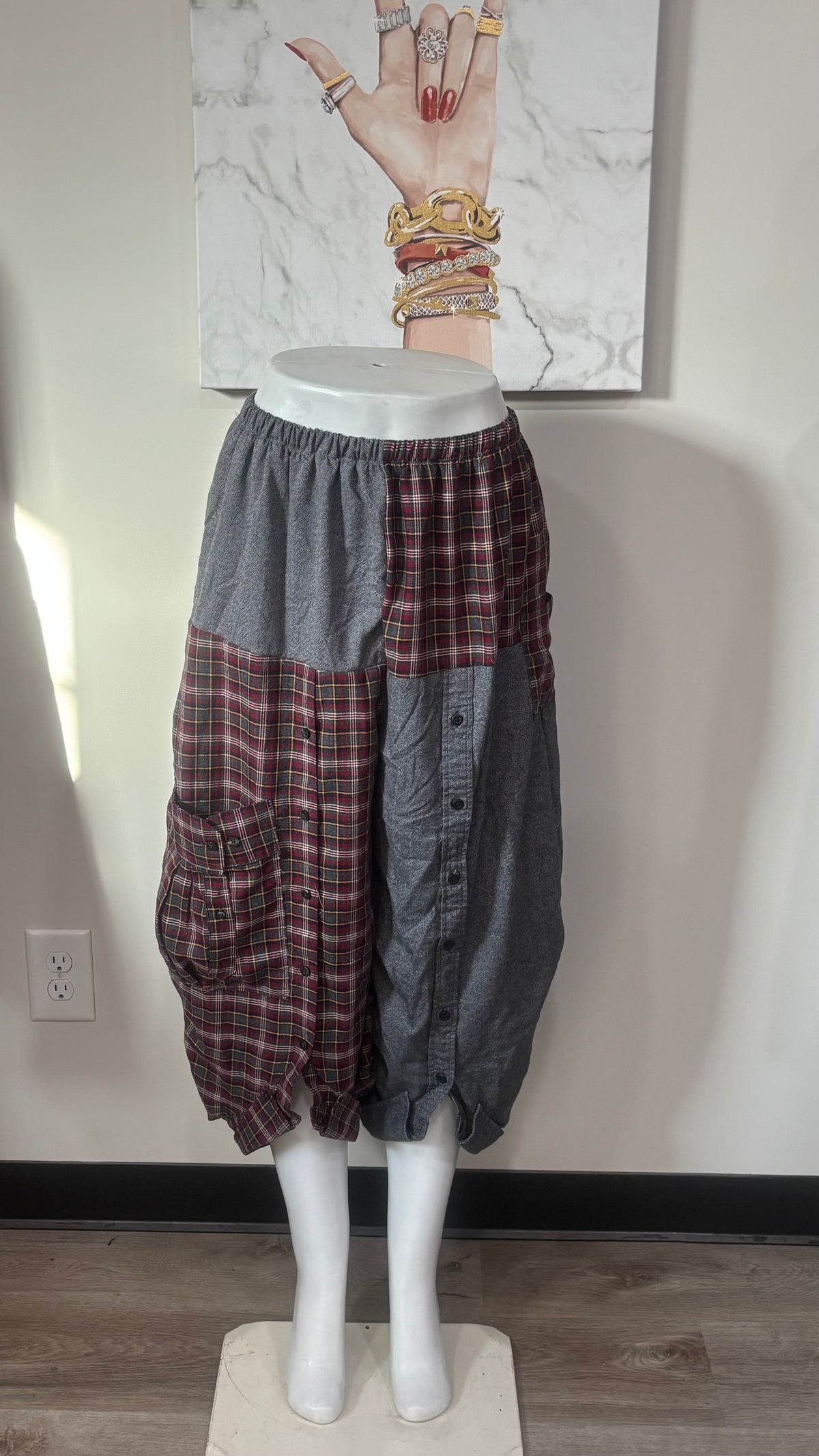 Upcycled Men’s Shirt Balloon Pants | Handmade Boho Pants | Sustainable Lounge Pants | One of a Kind Patchwork Pants