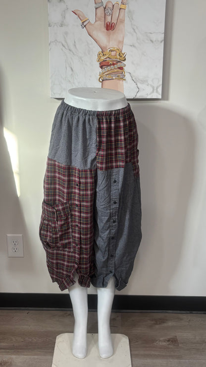 Upcycled Men’s Shirt Balloon Pants | Handmade Boho Pants | Sustainable Lounge Pants | One of a Kind Patchwork Pants