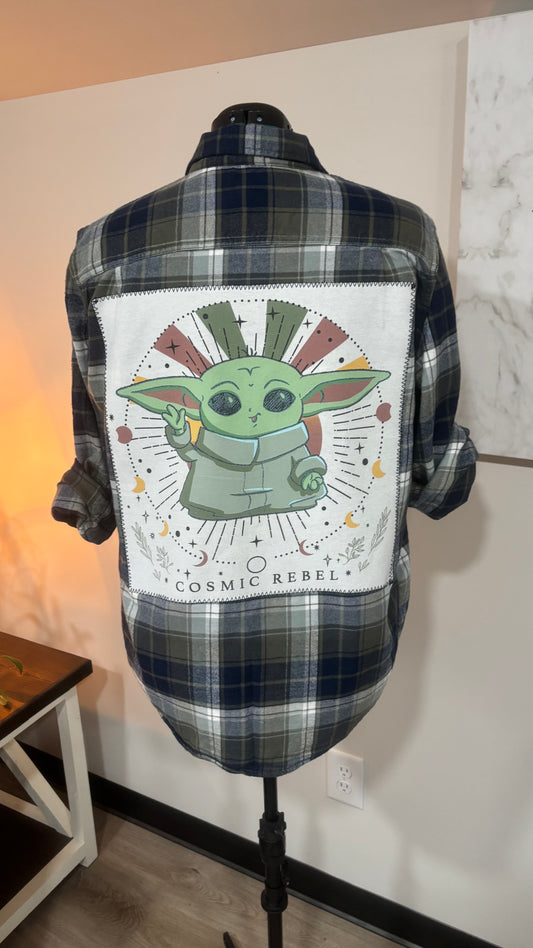 Yoda Cosmic Rebel - Refashioned Flannel