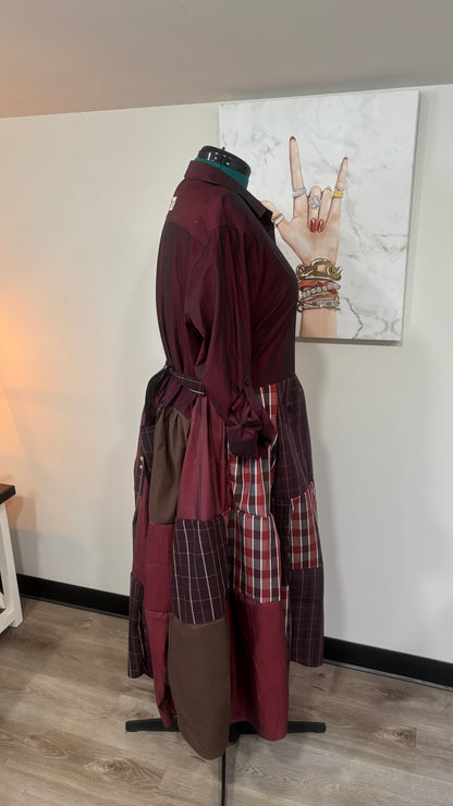 Upcycled Men’s Shirt Patchwork Duster | One of a Kind Plaid Dress