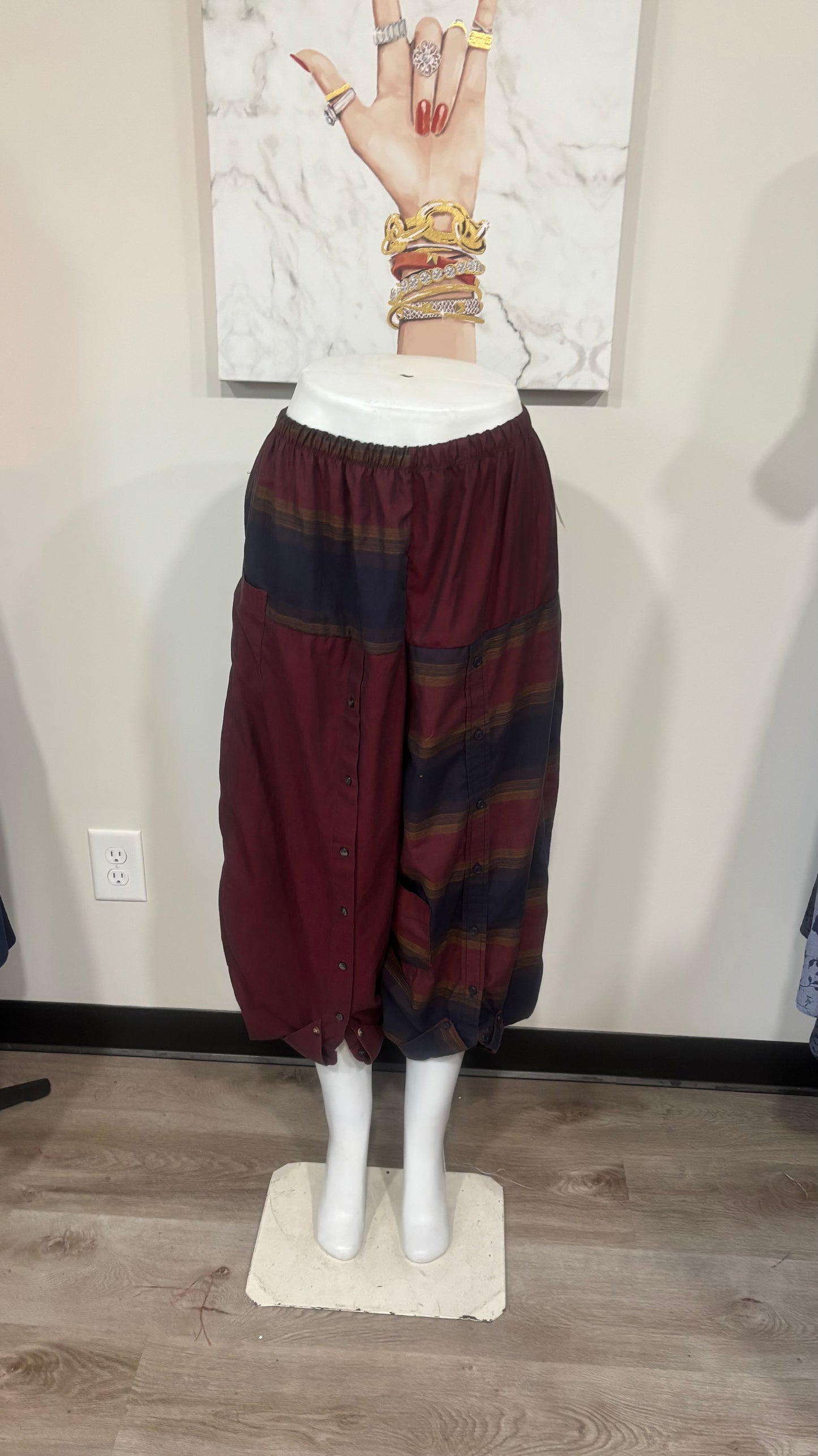 Upcycled Men’s Shirt Balloon Pants | Handmade Boho Pants | Sustainable Lounge Pants | One of a Kind Patchwork Pants