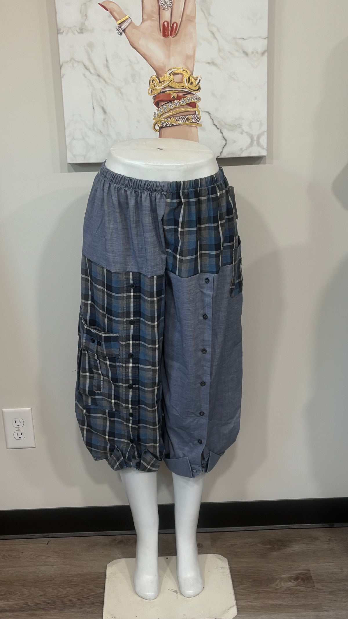 Upcycled Men’s Shirt Balloon Pants | Handmade Boho Pants | Sustainable Lounge Pants | One of a Kind Patchwork Pants