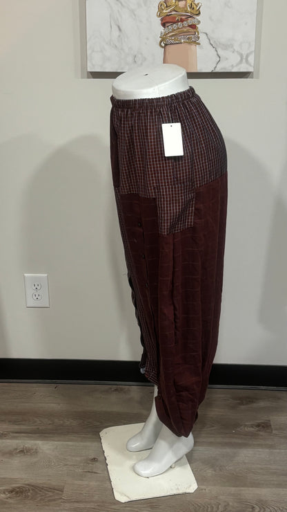 Upcycled Men’s Shirt Balloon Pants | Handmade Boho Pants | Sustainable Lounge Pants | One of a Kind Patchwork Pants