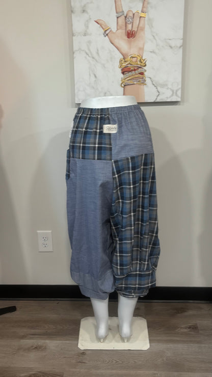 Upcycled Men’s Shirt Balloon Pants | Handmade Boho Pants | Sustainable Lounge Pants | One of a Kind Patchwork Pants
