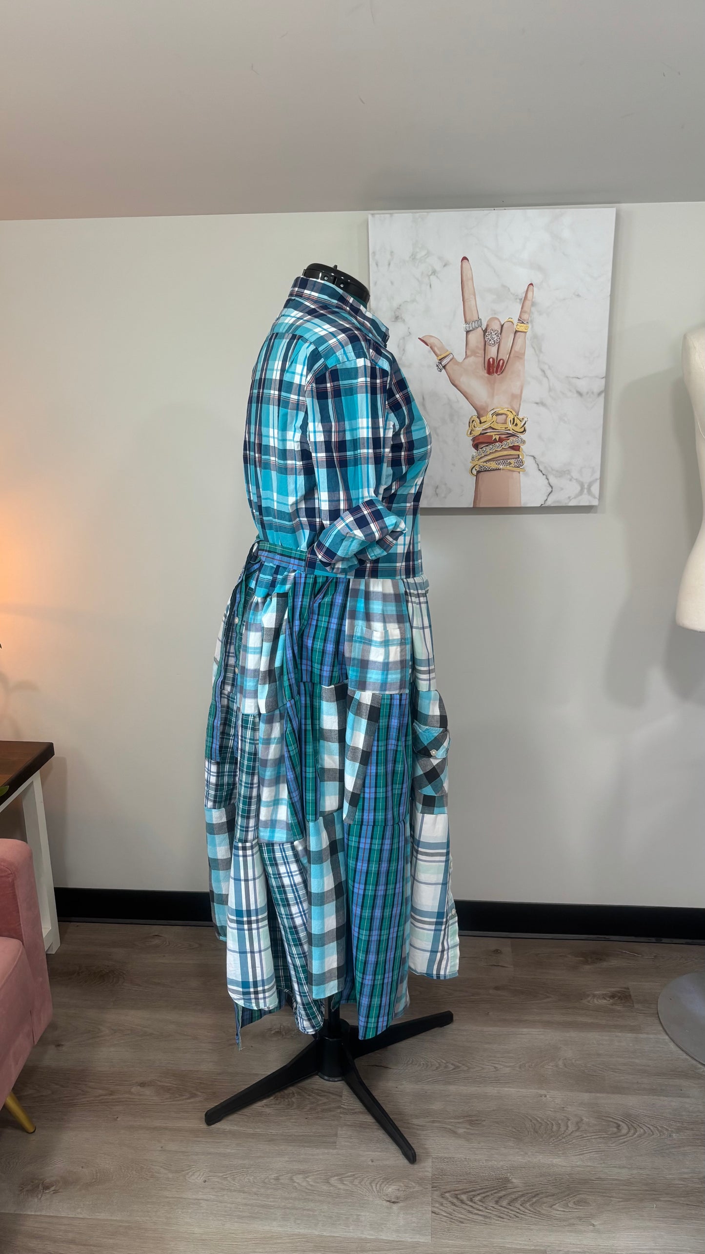 Upcycled Men’s Shirt Patchwork Duster • One of a Kind Plaid Dress