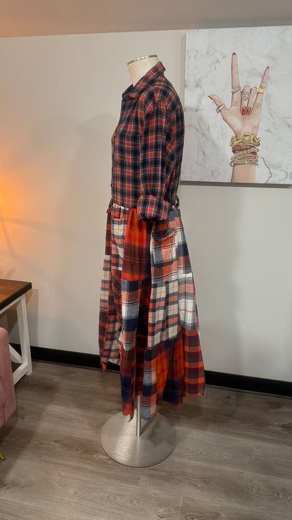 Upcycled Flannel Shirt Patchwork Duster | One of a Kind Plaid Dress
