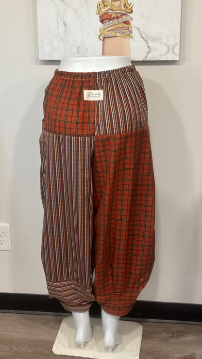 Upcycled Men’s Shirt Balloon Pants | Handmade Boho Pants | Sustainable Lounge Pants | One of a Kind Patchwork Pants