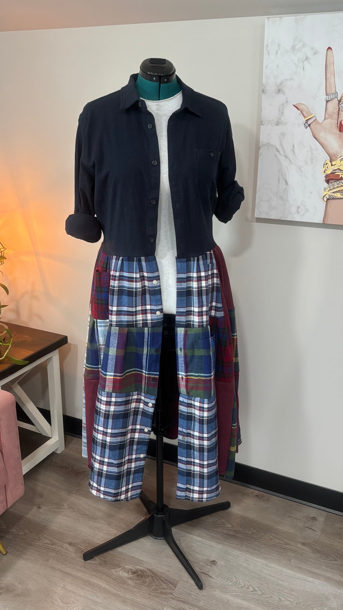 Upcycled Men’s Shirt Patchwork Duster • One of a Kind Plaid Dress