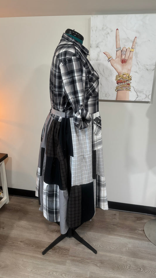 Upcycled Men’s Shirt Patchwork Duster • One of a Kind Plaid Dress