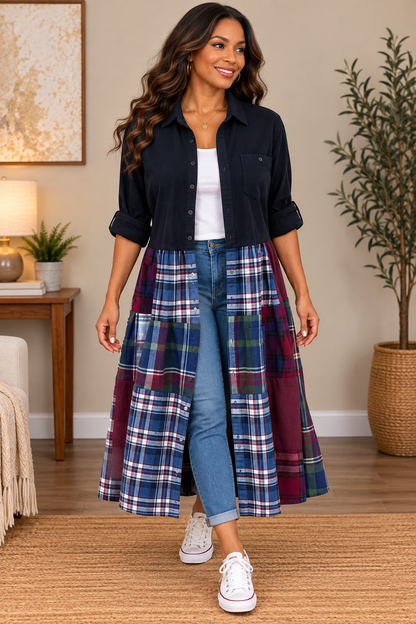 Upcycled Flannel Shirt Patchwork Duster | One of a Kind Plaid Dress